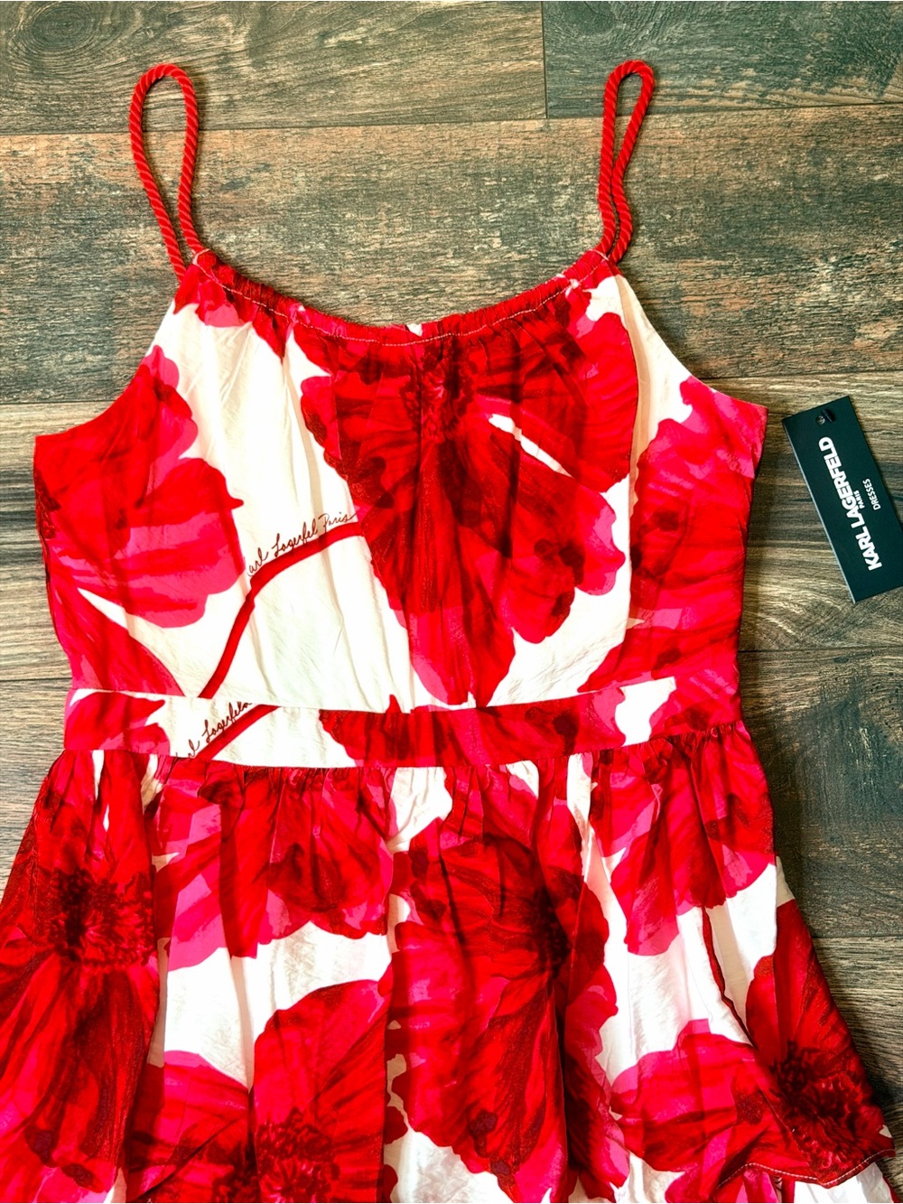 Karl Lagerfeld Paris Tiered Floral Print Red and White Maxi Dress size 6 - Picture 5 of 16